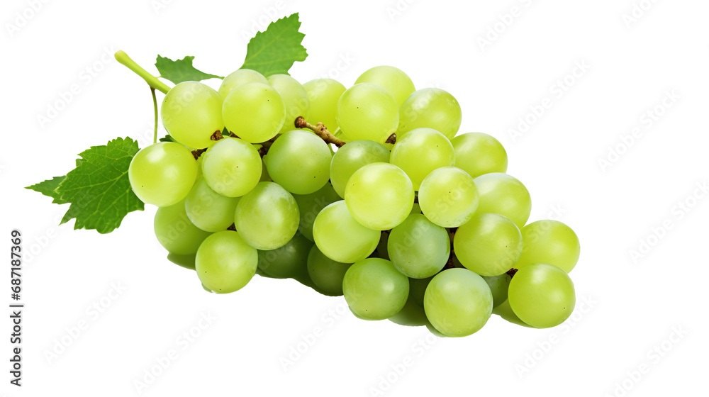Green wine grapes isolated on transparent background, PNG image with background removed, Created with Generative Ai technology.