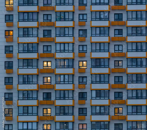 Urban multi-colored skyscrapers, Novorossiysk, Russia, 02.12.2023 