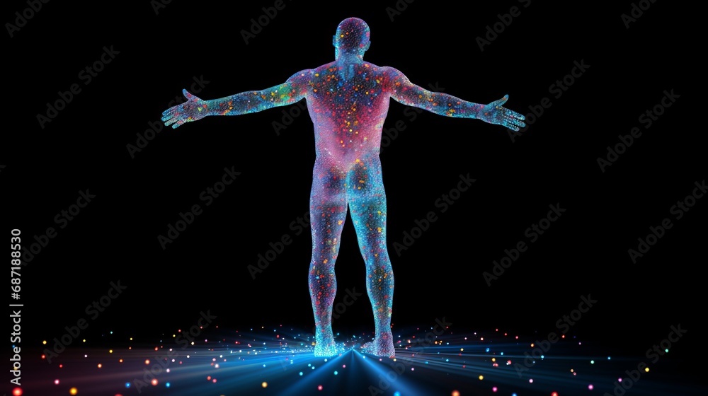 Silhouette of a person in the matrix, virtual reality, computer game. The concept of artificial intelligence and human. Silhouette of a person in the matrix, virtual reality, computer game. The concept of artificial intelligence and human.