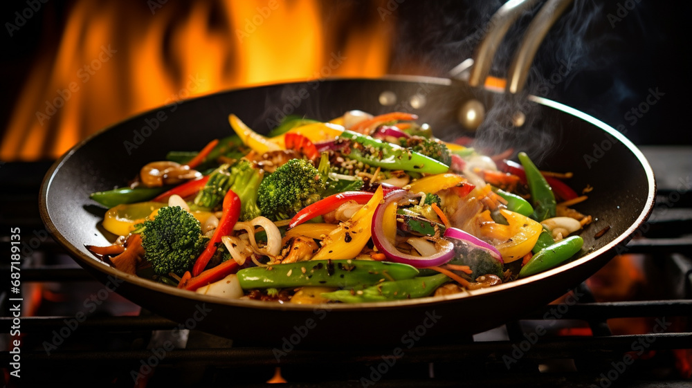 Wok stir fry. Close up photo of wok stir fry with assorted chopped
