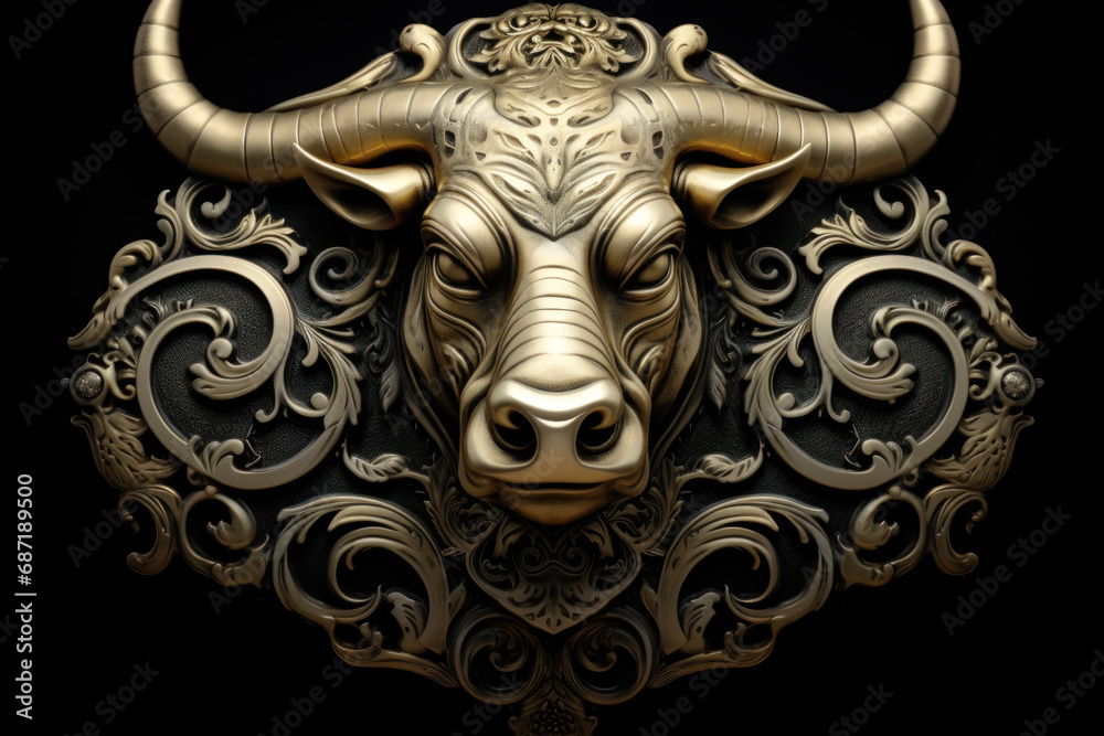 Golden Taurus zodiac sign. Astrology calendar. Esoteric horoscope and fortune telling concept Golden Taurus zodiac sign. Astrology calendar. Esoteric horoscope and fortune telling concept