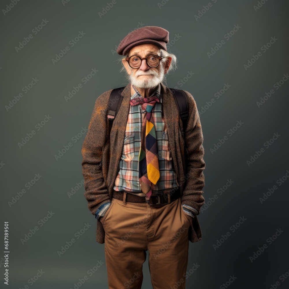 Fototapeta premium a elderly student with backpack entering university