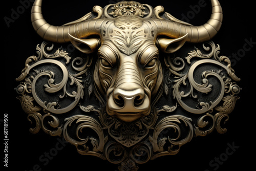 Golden Taurus zodiac sign. Astrology calendar. Esoteric horoscope and fortune telling concept