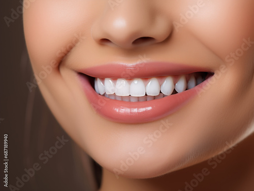 Perfect healthy teeth smile of young woman. Teeth whitening. Dental clinic patient. Dentistry