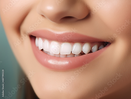 Perfect healthy teeth smile of young woman. Teeth whitening. Dental clinic patient. Dentistry