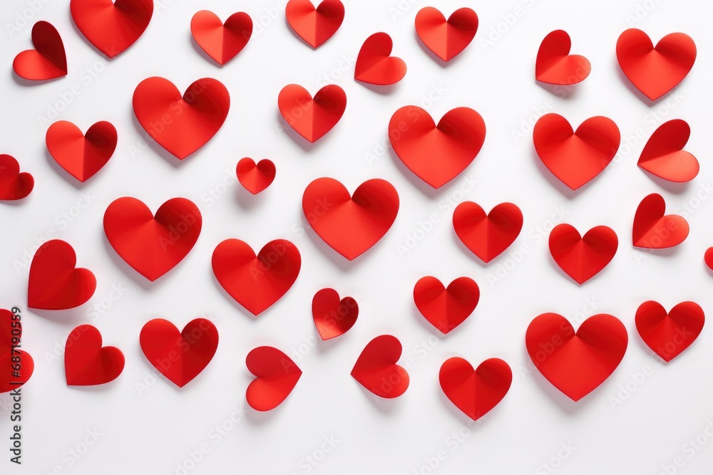 A bunch of red hearts cut out of paper