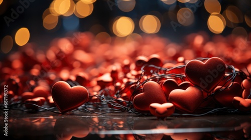 Valentines Day Background Garland Red Hearts, Background Image, Desktop Wallpaper Backgrounds, HD