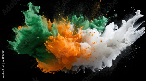 Flag of India made with colorful powder splashes isolated on black background photo