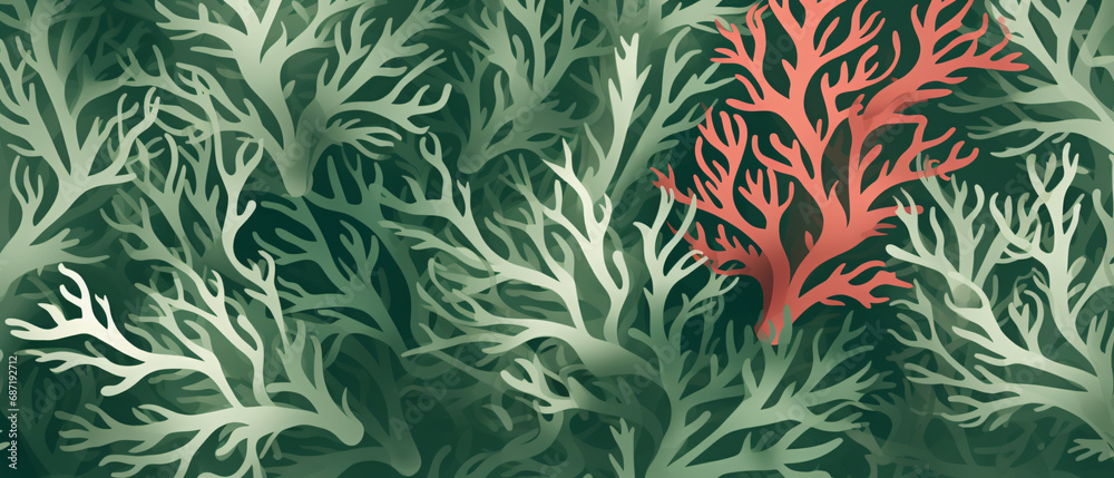 Green and coral underwater seaweed seamless