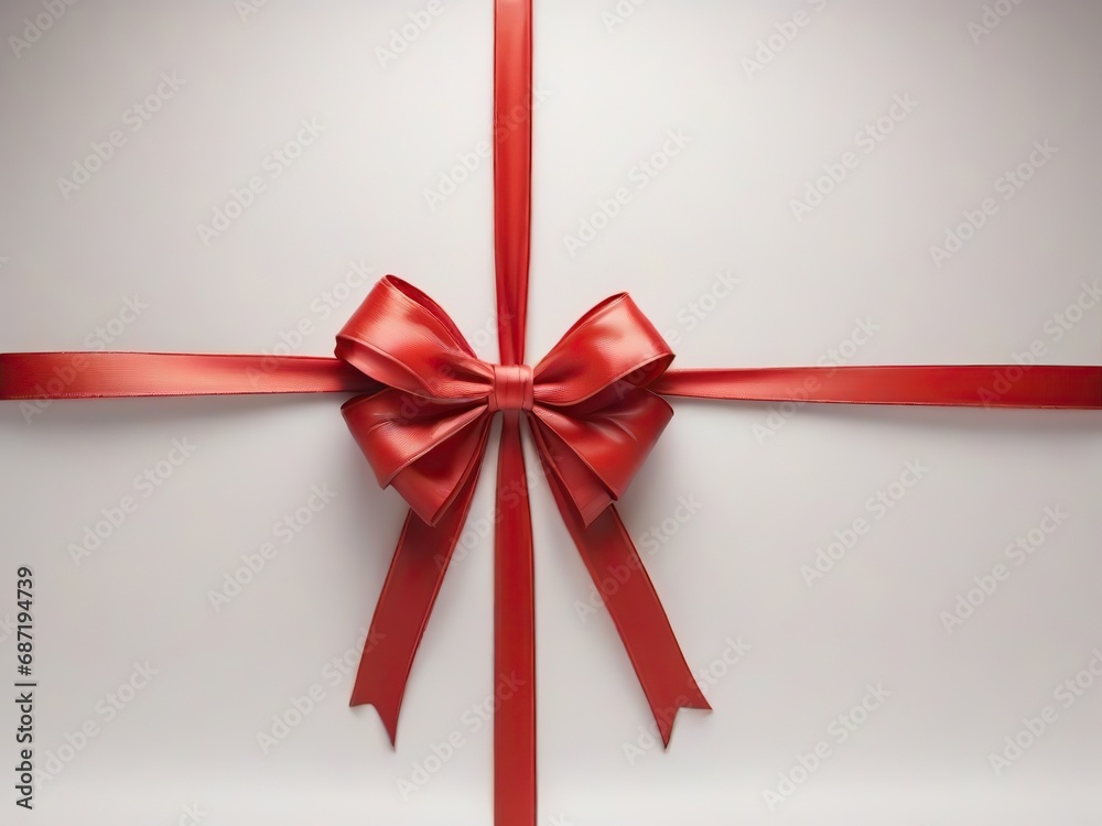Red bow and ribbon on white background, copy space for text. Red bow and ribbon on white background, copy space for text.