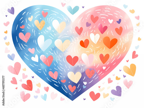 Cute illuatration of valentine heart blue pink yellow color