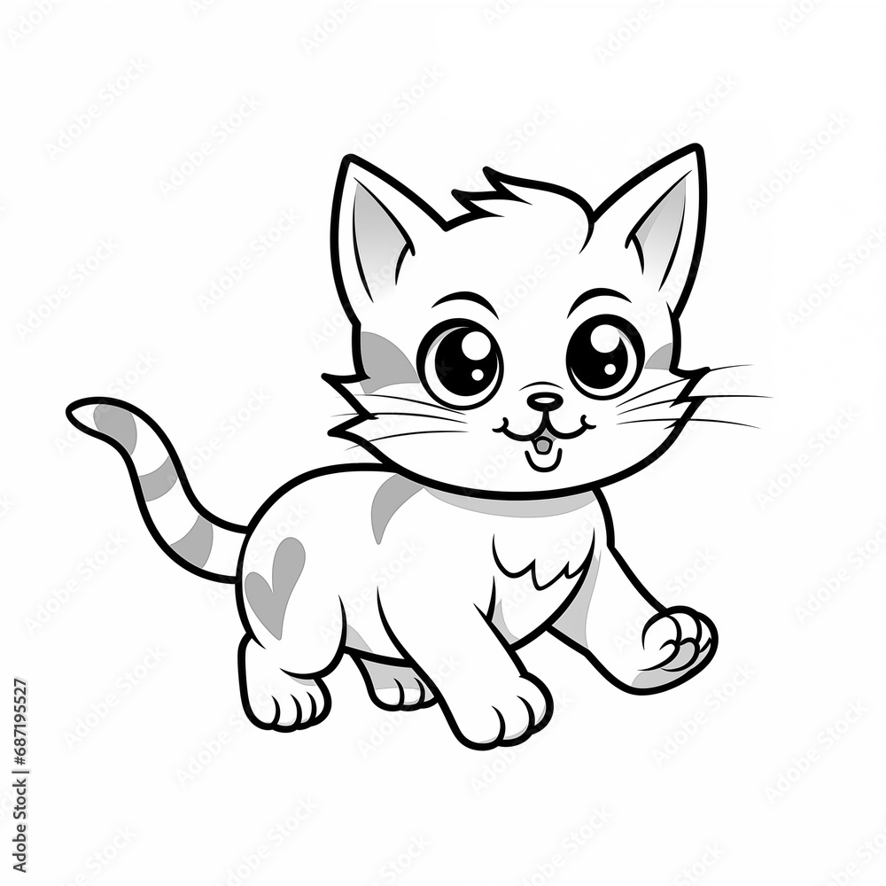 Simple coloring page for children of cute kitten cat