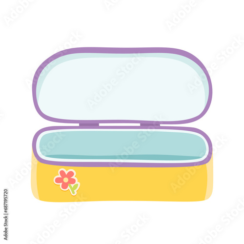 Empty open yellow lunchbox vector illustration. School or office food container. Breakfast, lunch, dinner box for kids or students. Bento. Homemade nutrition. Healthy food concept