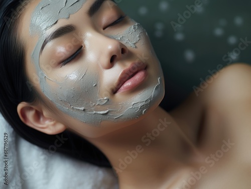 Asian woman doing beauty treatments, spa treatments and being applied cream to her face