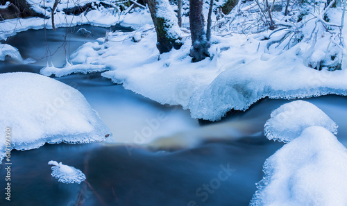 Natural stream with fresh snow