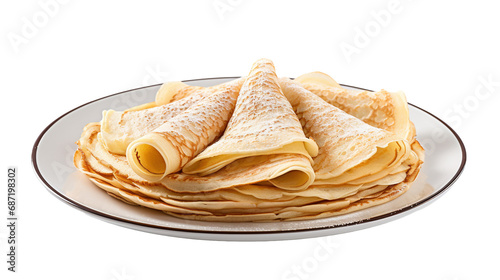 Crepes on a plate isolated on transparent background, PNG image with background removed, Created with Generative Ai technology.