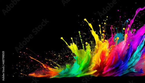 Colorful paint splashes isolated on black background
