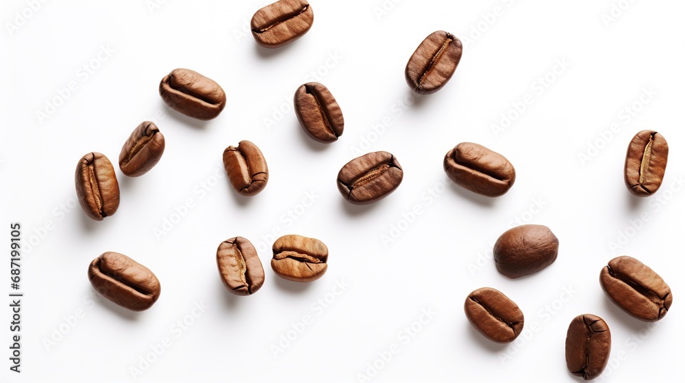 Coffee Beans Flying Isolated on the White Background
