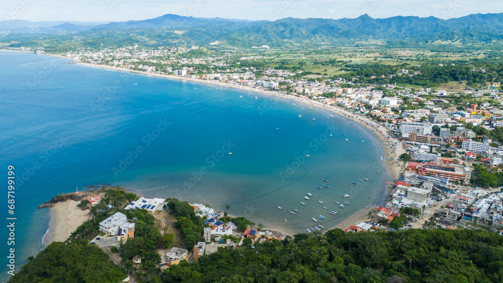 Aerial View of a Mexican Beach Town. Guayabitos, Nayarit