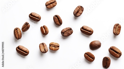 Coffee Beans Flying Isolated on the White Background 