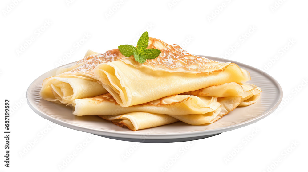 Crepes on a plate isolated on transparent background, PNG image with background removed, Created with Generative Ai technology.