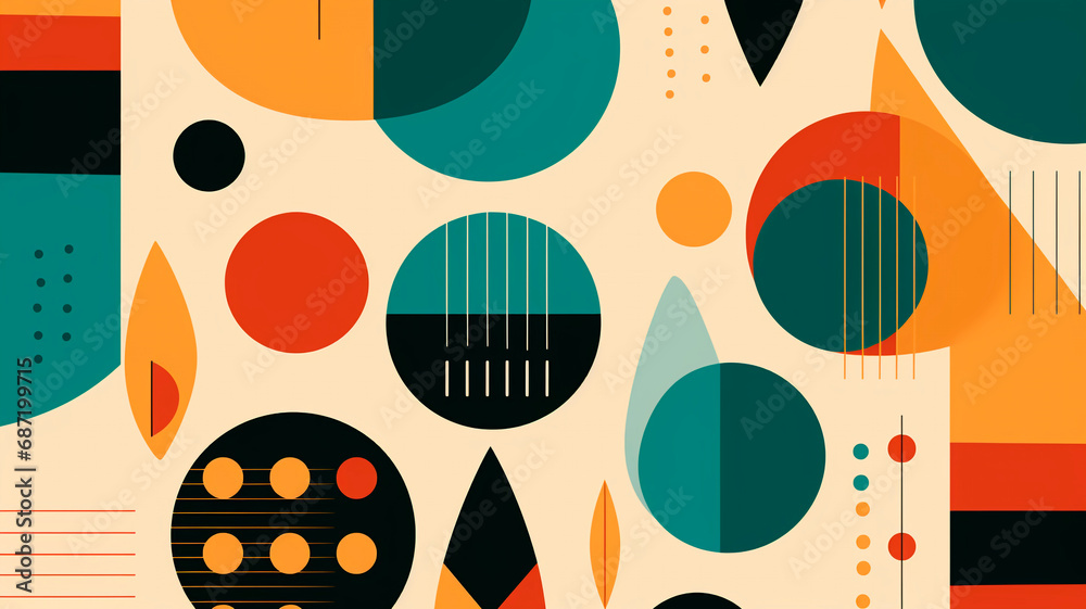Generate an abstract mid-century pattern with geometric shapes, ideal for packaging design. Generative AI
Generate an abstract mid-century pattern with geometric shapes, ideal for packaging design. Generative AI