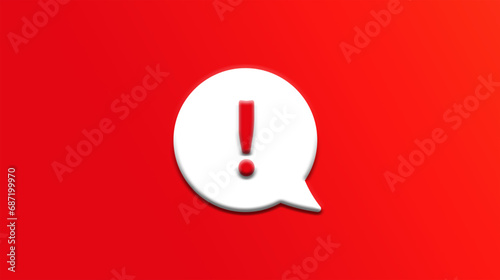 Exclamation mark on a text balloon or speaking bubble with gradient red background. Text bubble and exclamation mark concept web vector illustrarion.