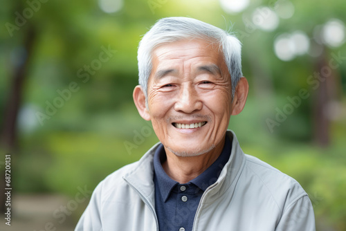 Portrait man elderly asian park retired person happy senior smile old male