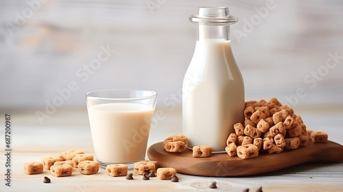 Botella de leche con cereales