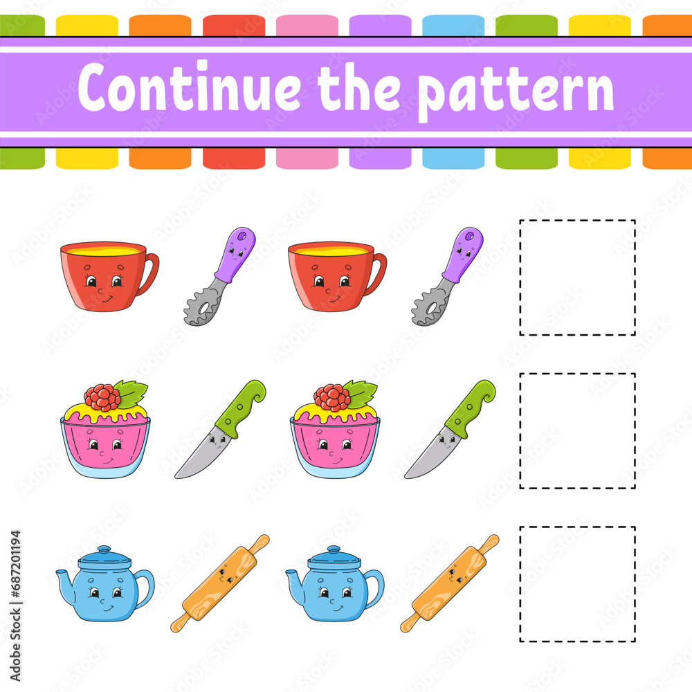 Continue the pattern. Education developing worksheet. Game for kids ...