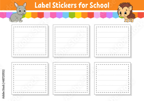Bright stickers. School name label. Rectangular label. Color vector isolated illustration.