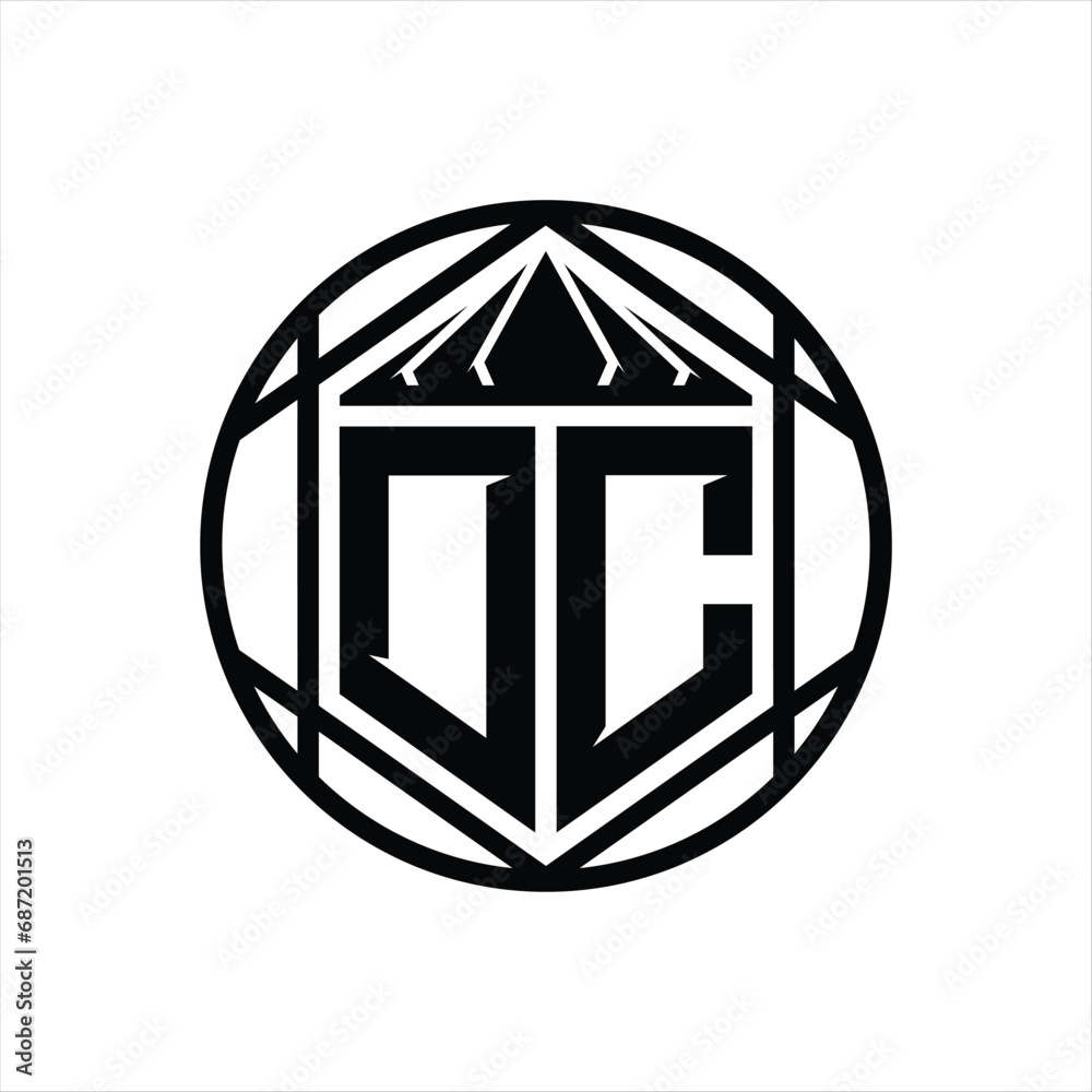 DC Letter Logo monogram hexagon slice crown sharp shield shape isolated circle abstract style design DC Letter Logo monogram hexagon slice crown sharp shield shape isolated circle abstract style design