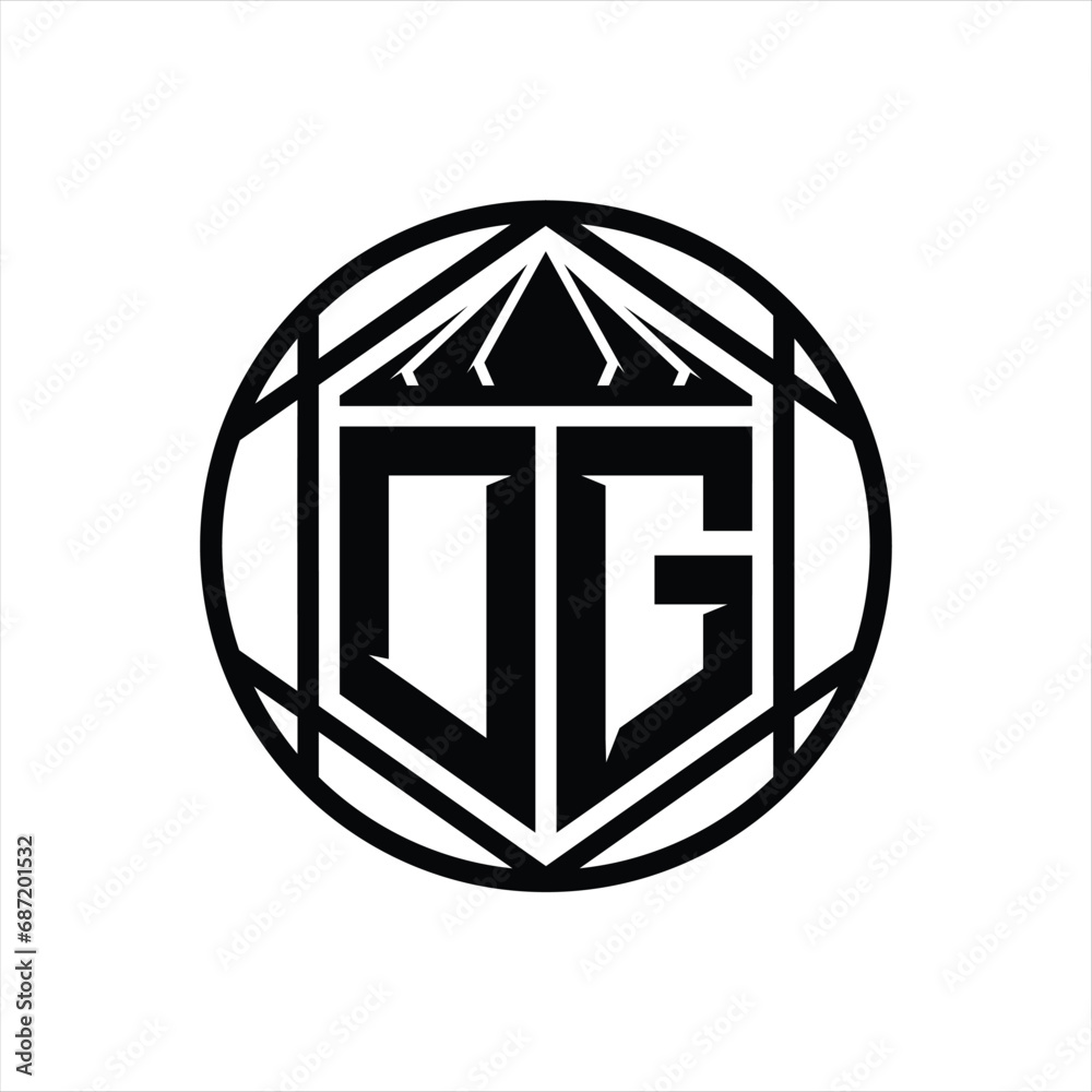 DG Letter Logo monogram hexagon slice crown sharp shield shape isolated circle abstract style design DG Letter Logo monogram hexagon slice crown sharp shield shape isolated circle abstract style design
