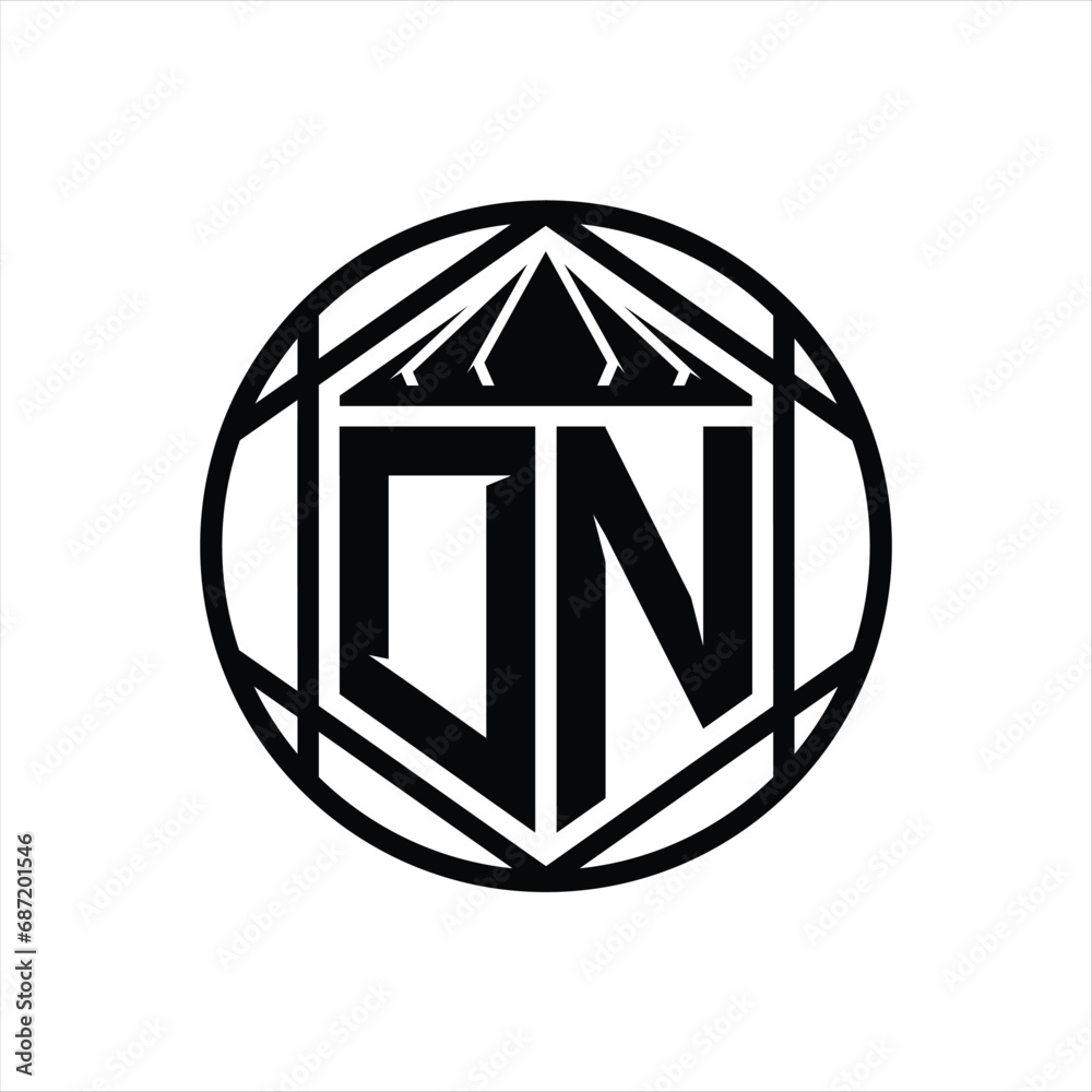 DN Letter Logo monogram hexagon slice crown sharp shield shape isolated circle abstract style design DN Letter Logo monogram hexagon slice crown sharp shield shape isolated circle abstract style design