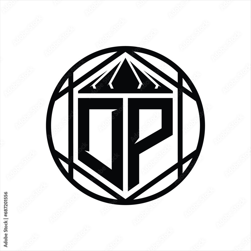 DP Letter Logo monogram hexagon slice crown sharp shield shape isolated circle abstract style design DP Letter Logo monogram hexagon slice crown sharp shield shape isolated circle abstract style design