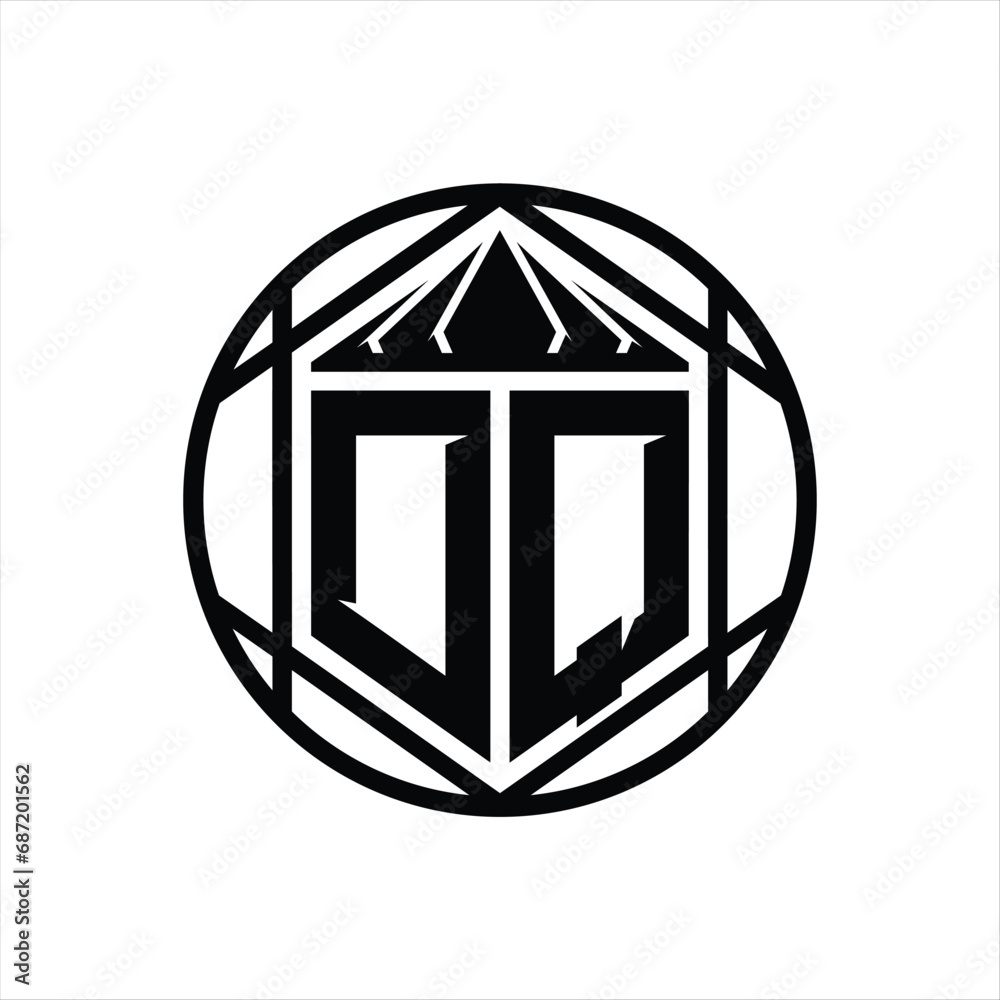 DQ Letter Logo monogram hexagon slice crown sharp shield shape isolated circle abstract style design DQ Letter Logo monogram hexagon slice crown sharp shield shape isolated circle abstract style design