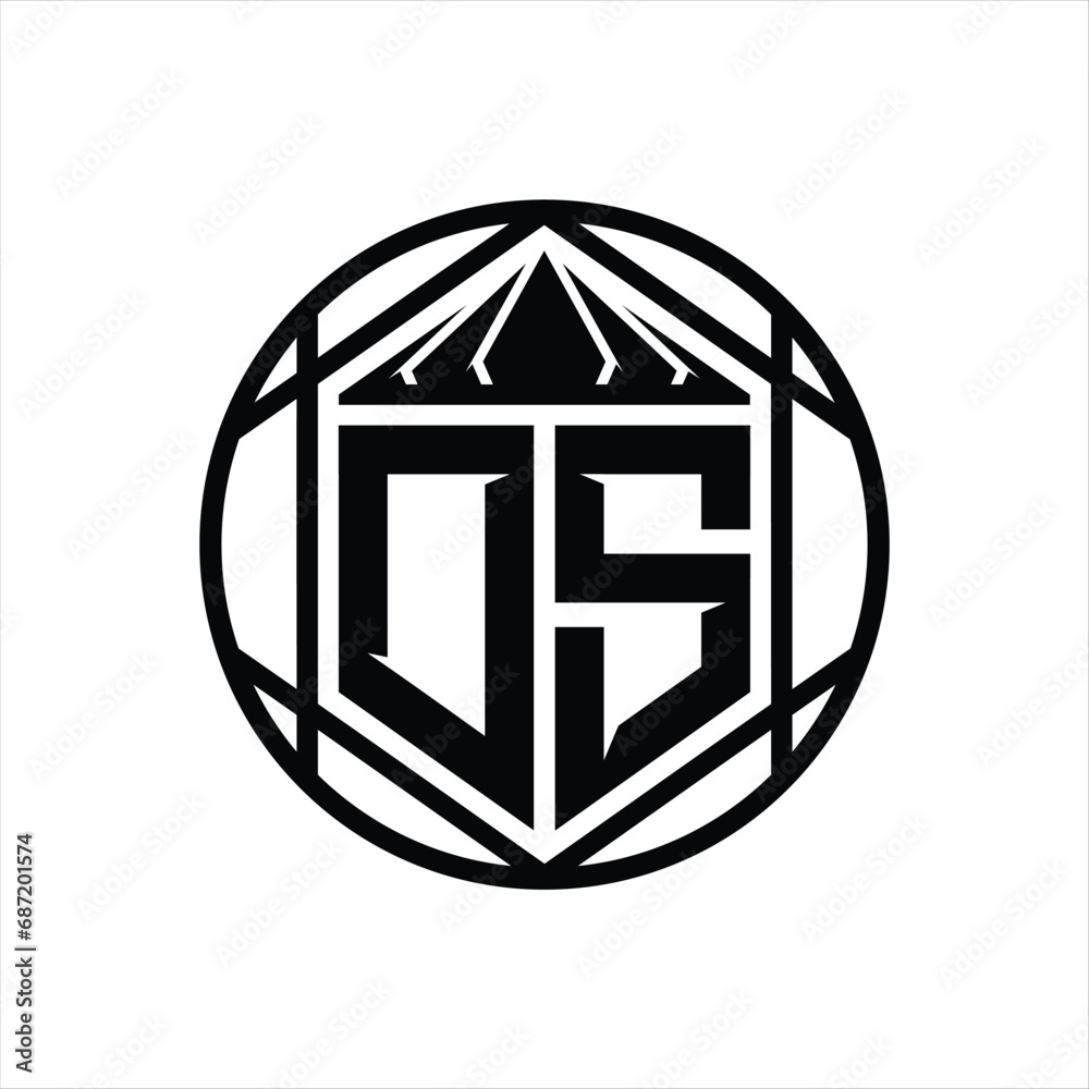 DS Letter Logo monogram hexagon slice crown sharp shield shape isolated circle abstract style design DS Letter Logo monogram hexagon slice crown sharp shield shape isolated circle abstract style design