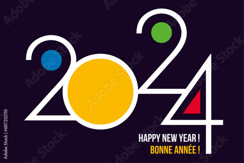 Une carte de vœux pour 2024, au graphisme moderne et coloré pour souhaiter la bonne année et présenter les objectifs d’une entreprise.