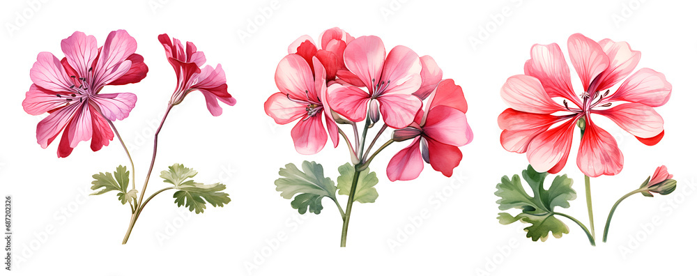 Pelargonium flower, watercolor clipart illustration with isolated background