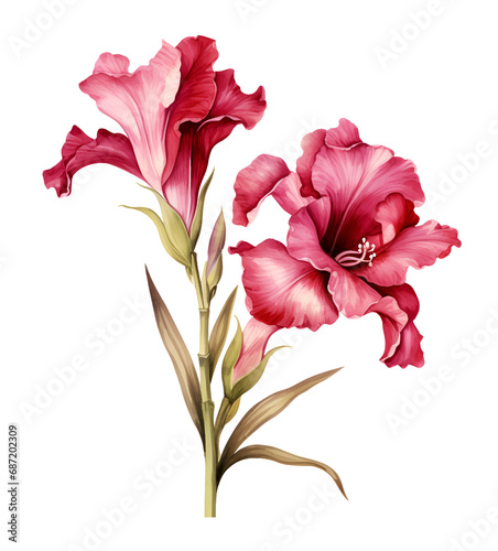 Fotografia Gladiolus flower, watercolor clipart illustration with isolated background