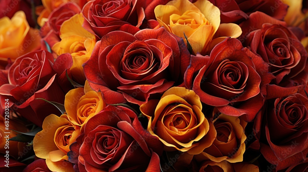 Naklejka premium Close Beautiful Red Yellow Roses, Background Image, Desktop Wallpaper Backgrounds, HD