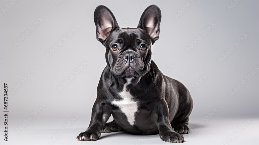 a French bulldog puppy on a light studio background. dog, pet, animal.