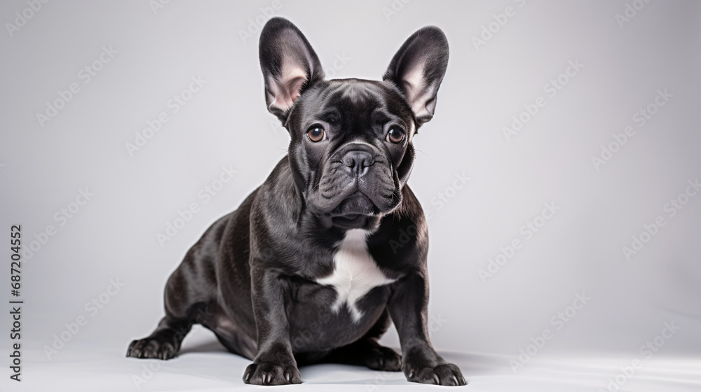a French bulldog puppy on a light studio background. dog, pet, animal.