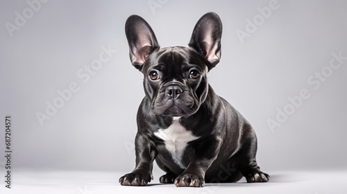 a French bulldog puppy on a light studio background. dog, pet, animal.