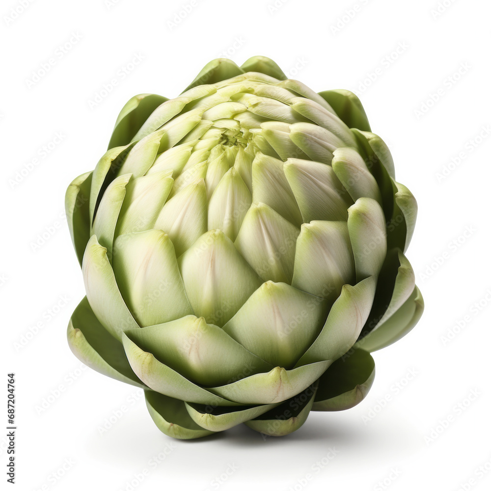 Fototapeta premium Artichoke green , Mediterranean cuisine, artwork graphic design, isolated on a white background.