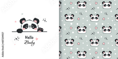 Cute seamless panda bear pattern. Vector texture for baby bedding, fabric, wallpaper, wrapping paper and more.