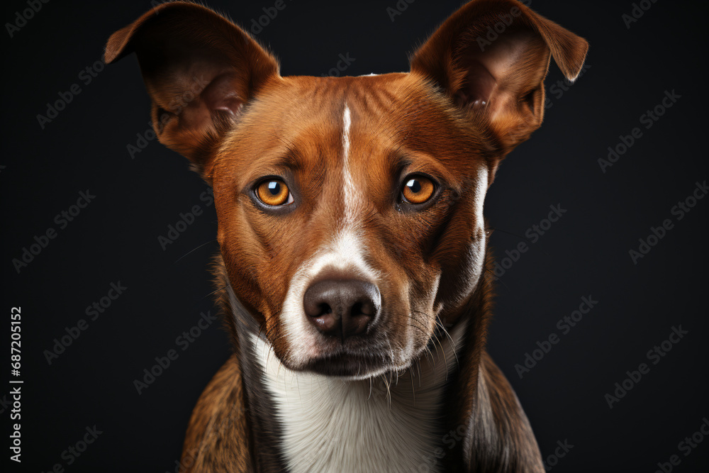 Basenji on a dark studio background. an adult dog, a pet, an animal. portrait close-up.