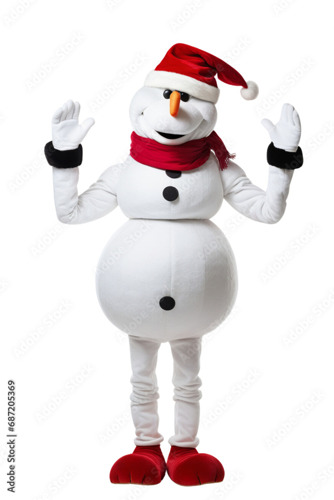 snowman teddy bear in Santa Claus dress isolated on white, without background - generative AI