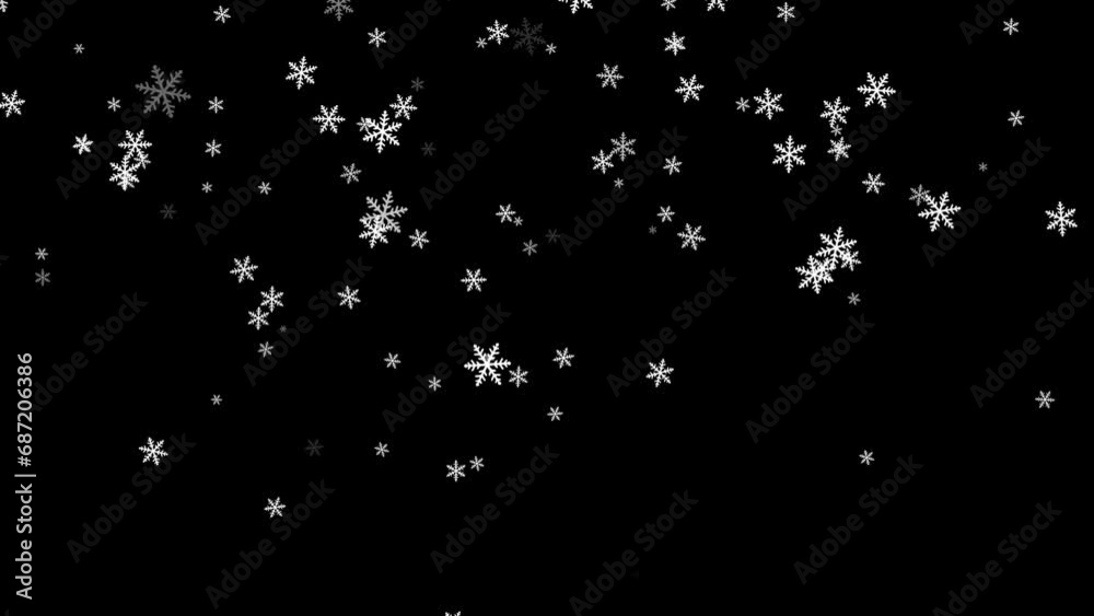 falling snow flakes on black background