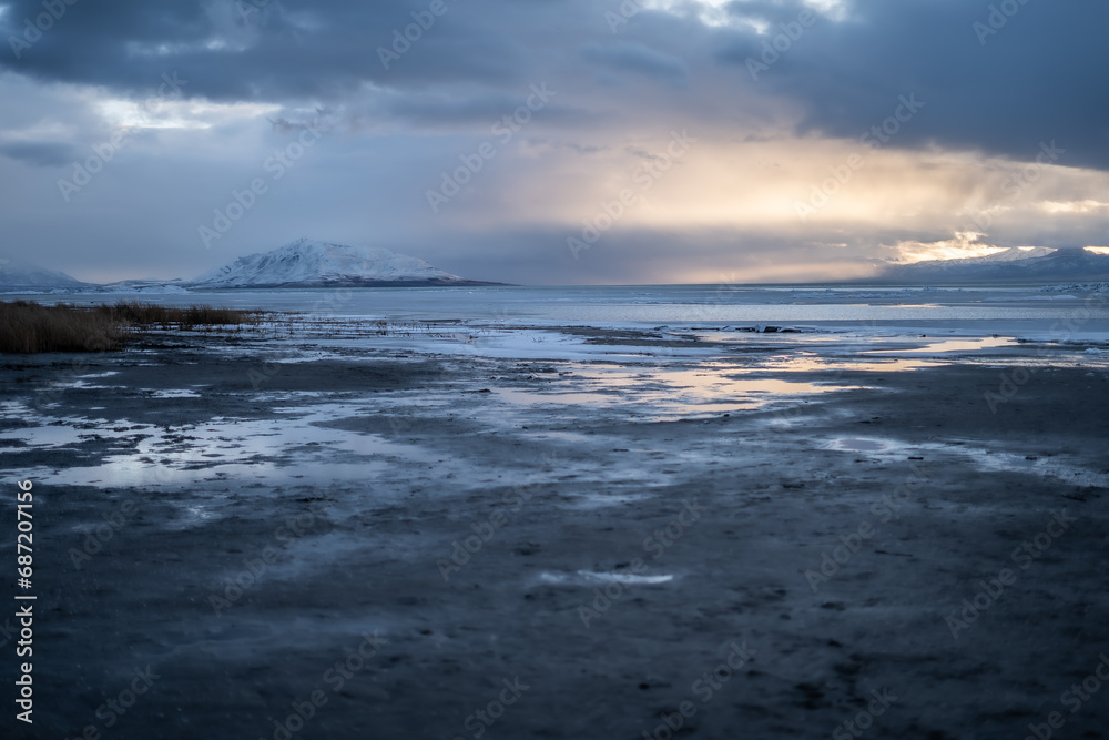Pretty Snowy Cloudy Sunset Water Lake Pretty Snowy Cloudy Sunset Water Lake